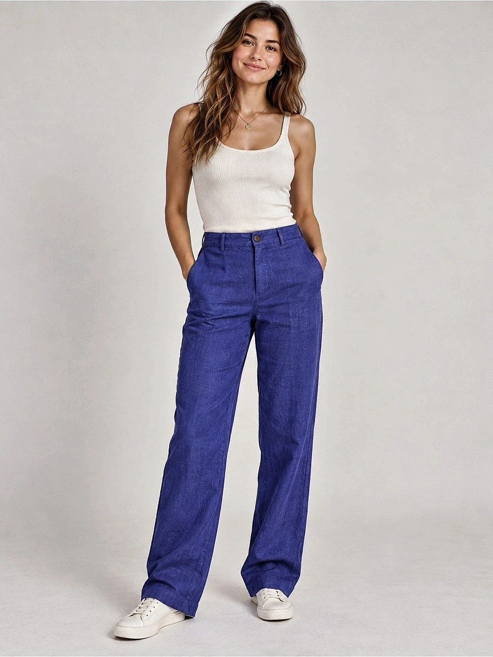 VINTAGE 1980’s Jillian Fitzsimon Wide Leg Linen Pants in Blue Size 8